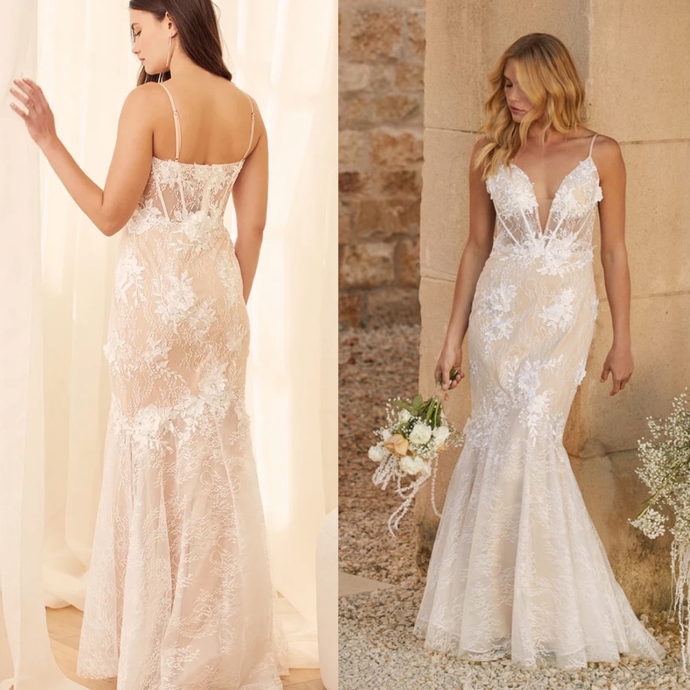 NWT Lulus To Be Loved lace corset trumpet wedding dress